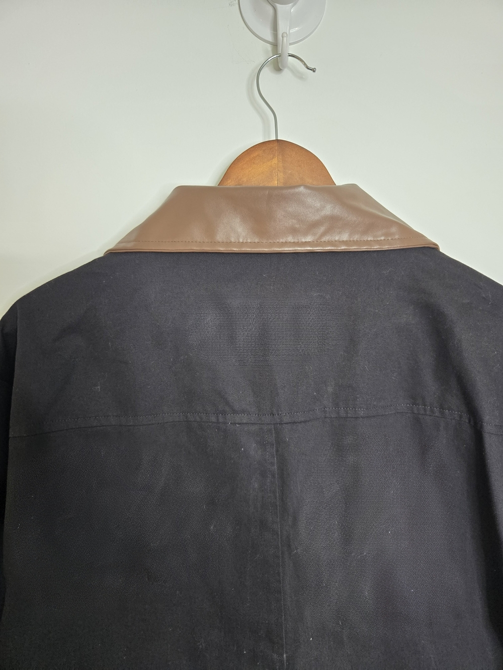NWT Maralyn & Me Black Barn Coat w Brown Faux Leather Collar-Snap Close Size L - Picture 7 of 10